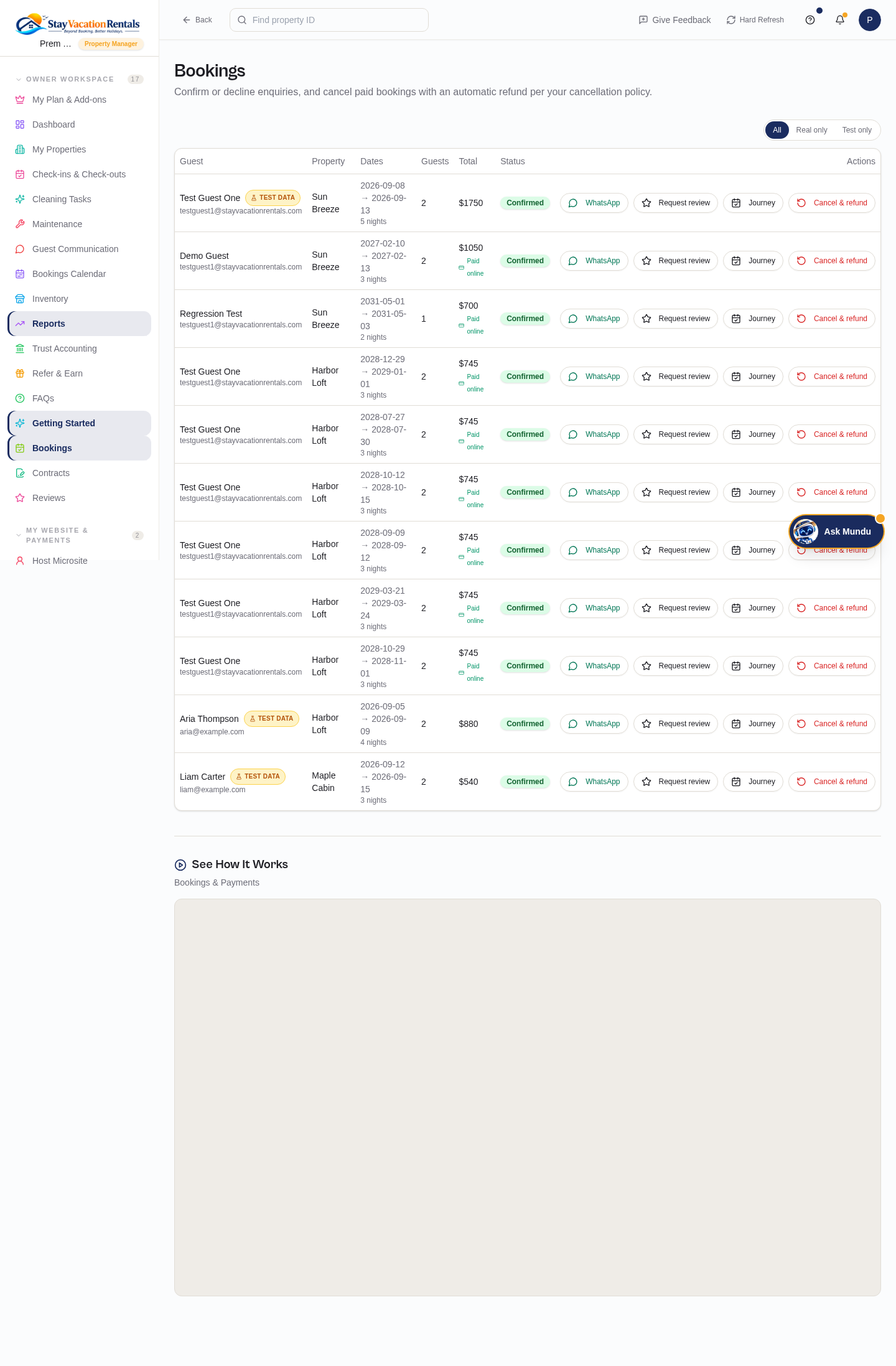 Bookings List
